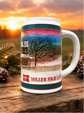 Vintage 1985 Miller High Life Holiday Traditions Stein – Winter Scene